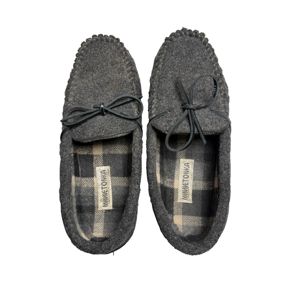 Minnetonka 45019 men's gray slip on moccasins slipper shoes rubber sole Size‎ 11